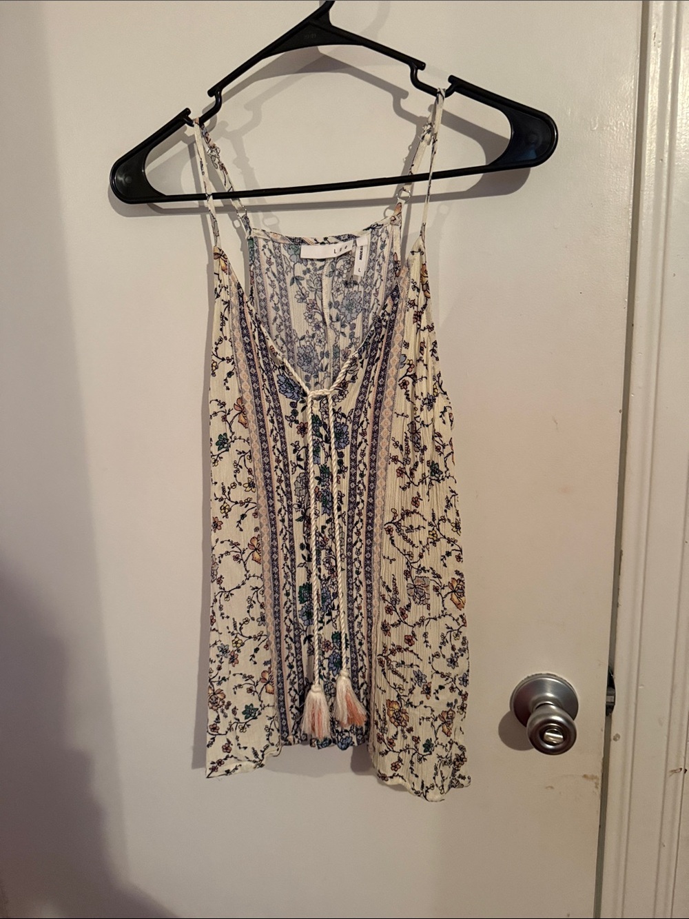 Bohemian Floral Tassel Cami in Cream